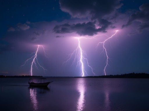 Spectacular Catatumbo lightning storm over Lake Maracaibo at night