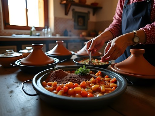 Hands-on Moroccan cooking class with local family preparing traditional tagine