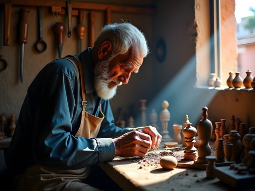 Traditional Moroccan artisan crafting handmade items in small workshop away from tourist areas