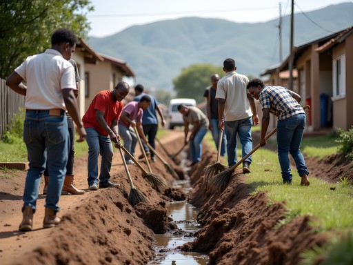 Community cleanup initiative in Msunduza township with local residents and visitors working together