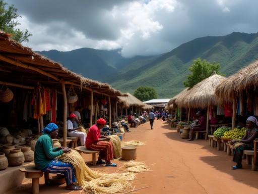 Vibrant summer scene at Ezulwini Valley Market with artisans working outdoors