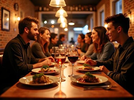 Evening ambiance at Elements Tapas Bar in downtown Medford