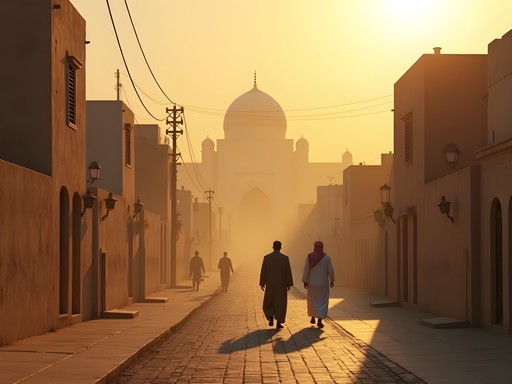 Authentic Medina neighborhood at sunrise with locals heading to morning prayer
