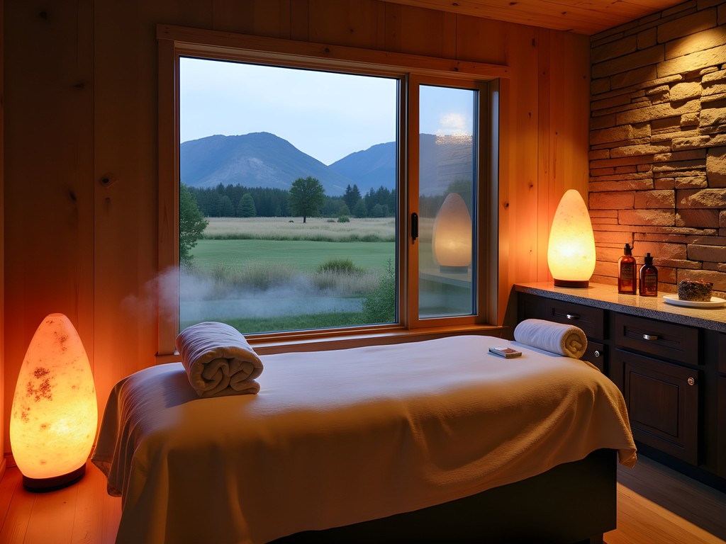 Cozy treatment room at a local Meridian spa featuring natural wood elements and Idaho-inspired decor