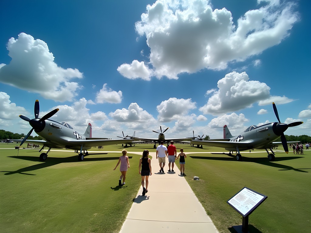 Historic aircraft displays at Tinker Air Force Base Air Park in Midwest City with families exploring