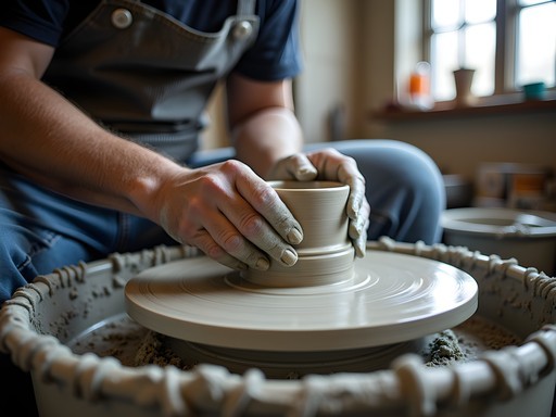 Hands shaping clay on pottery wheel at Madjax Maker Force workshop