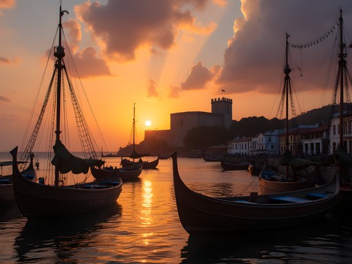 Sunset view of the historic fort and harbor at Ilha de Moçambique