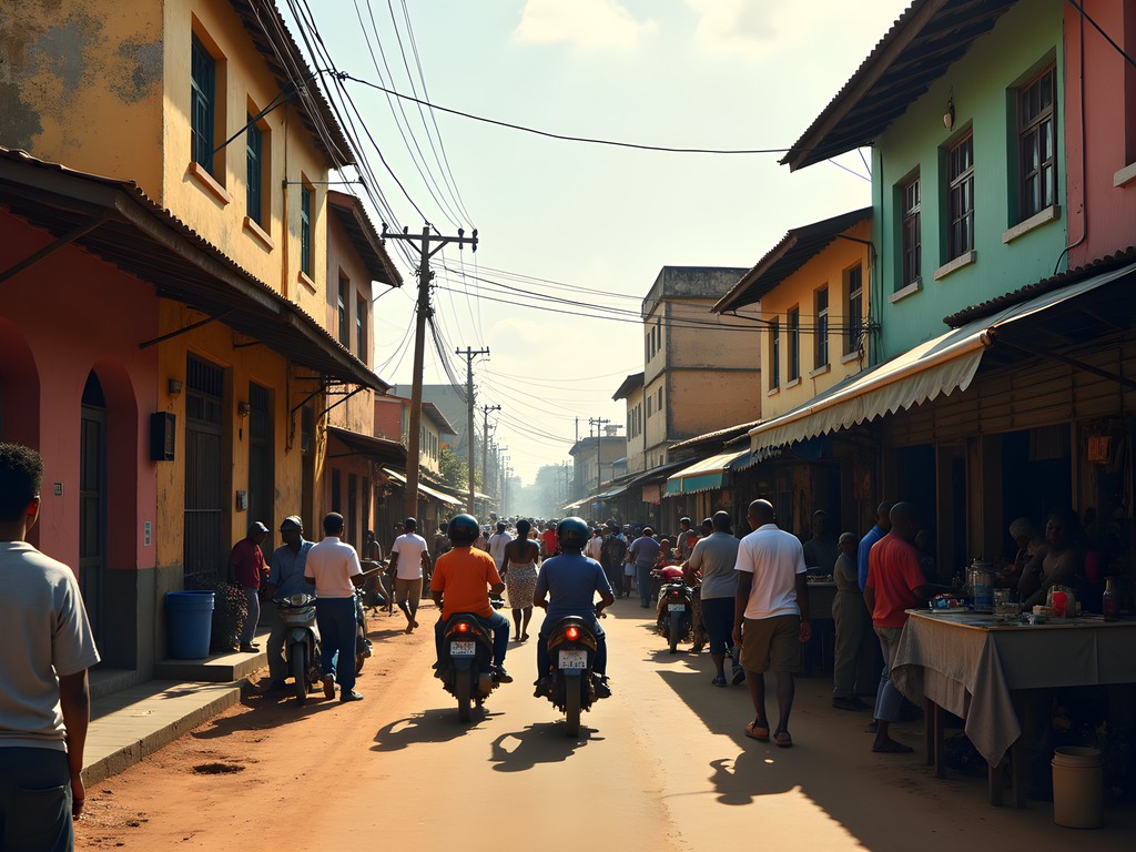 Busy afternoon street scene in Nampula with locals going about daily business