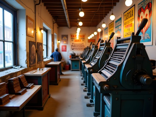 Vintage letterpress machines at Hatch Show Print workshop in Nashville