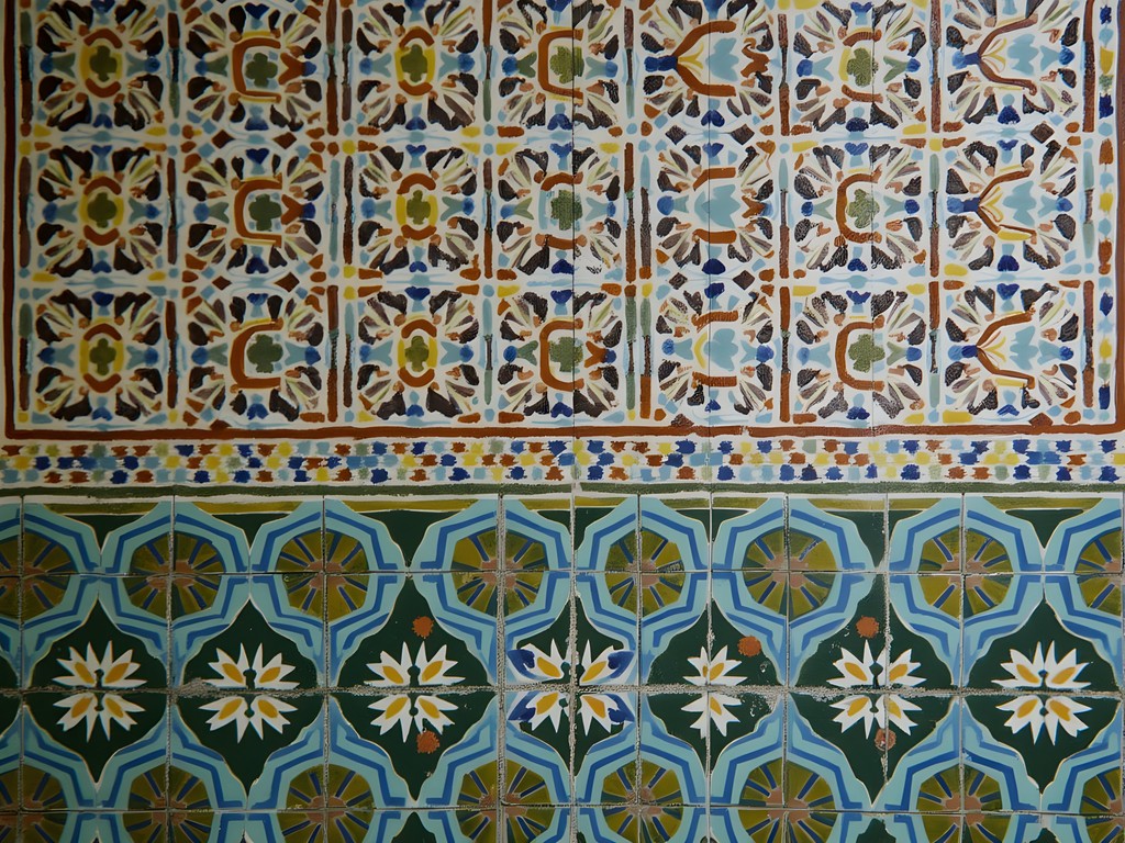 Intricate Moorish tile patterns at Real Alcázar palace in Seville