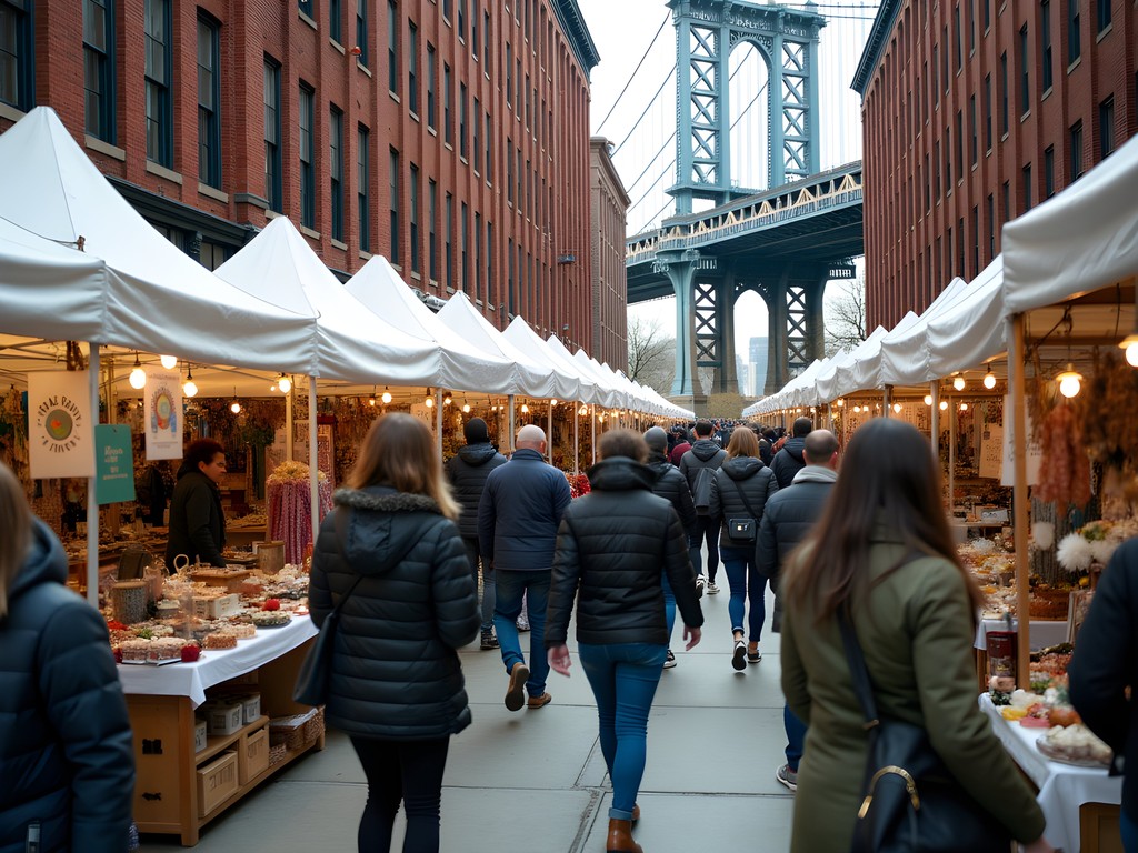 Local vendors and shoppers at Brooklyn Flea Market in fall