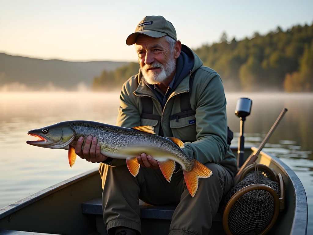 Local fishing guide demonstrating sustainable fishing techniques on Lake Memphremagog