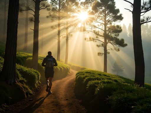 Trail running through misty pine forests and tea estates in Nuwara Eliya