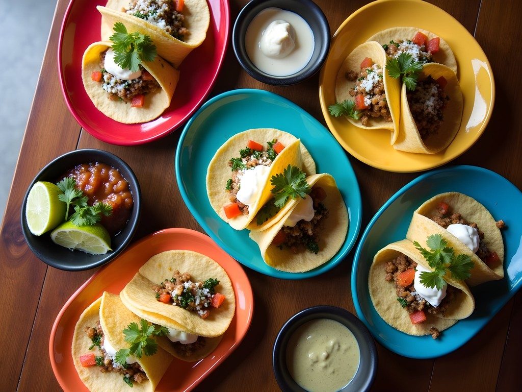 Colorful array of street tacos and salsa at K-Macho's Mexican restaurant in Olathe