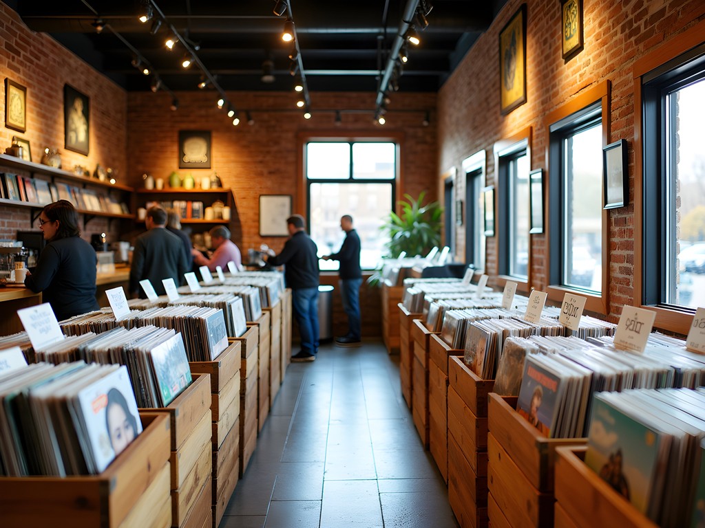 Woman browsing vinyl records at Records with Merritt in Olathe