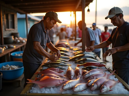 Early morning fish market in Puerto Princesa with local fishermen selling fresh catch