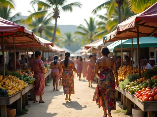 Local Tongan market in Pangai with colorful produce and community gathering