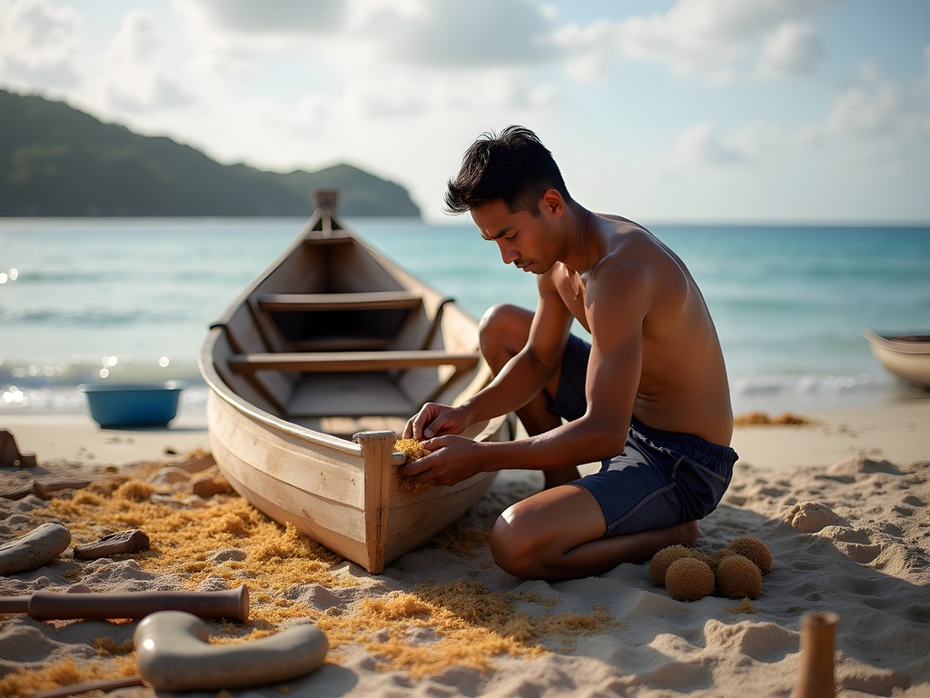 Traditional wooden boat building workshop on Perhentian Besar
