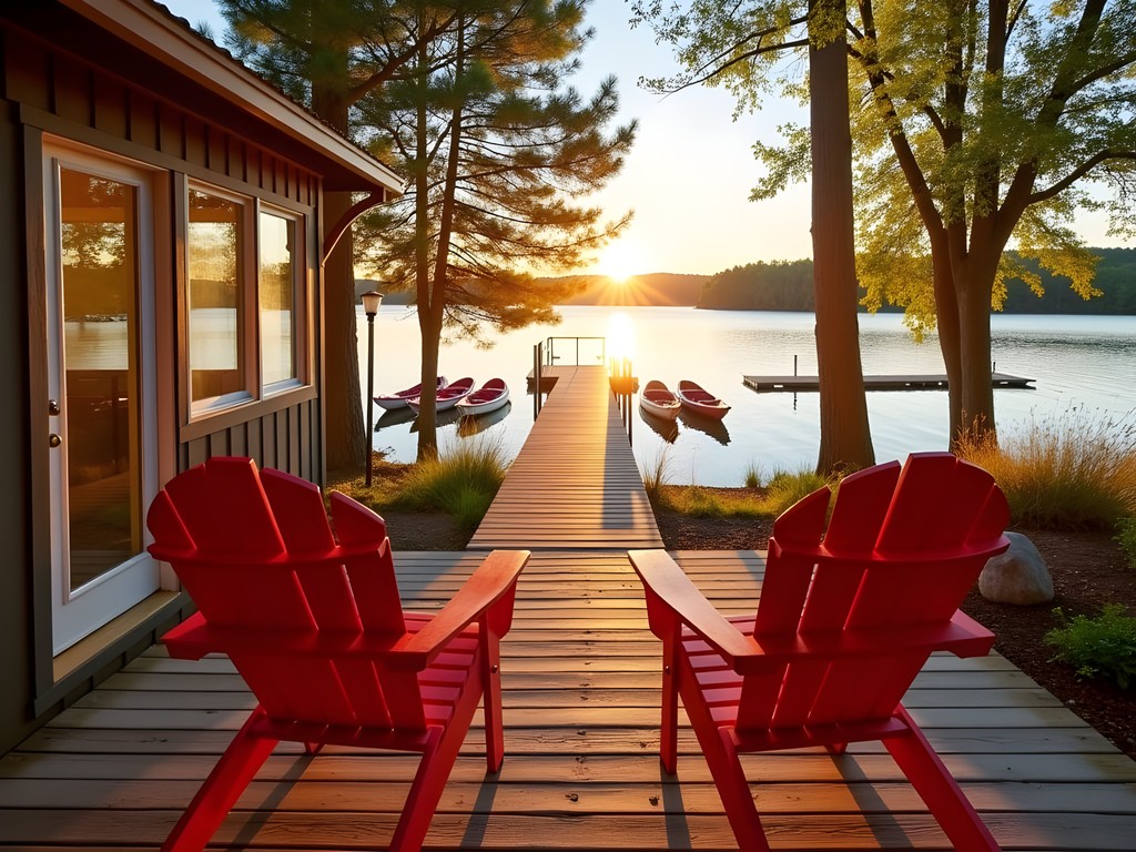 Cozy lakeside Airbnb rental in Plymouth with dock access and sunset view