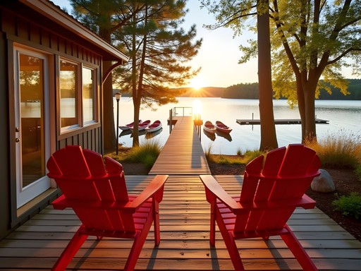 Cozy lakeside Airbnb rental in Plymouth with dock access and sunset view