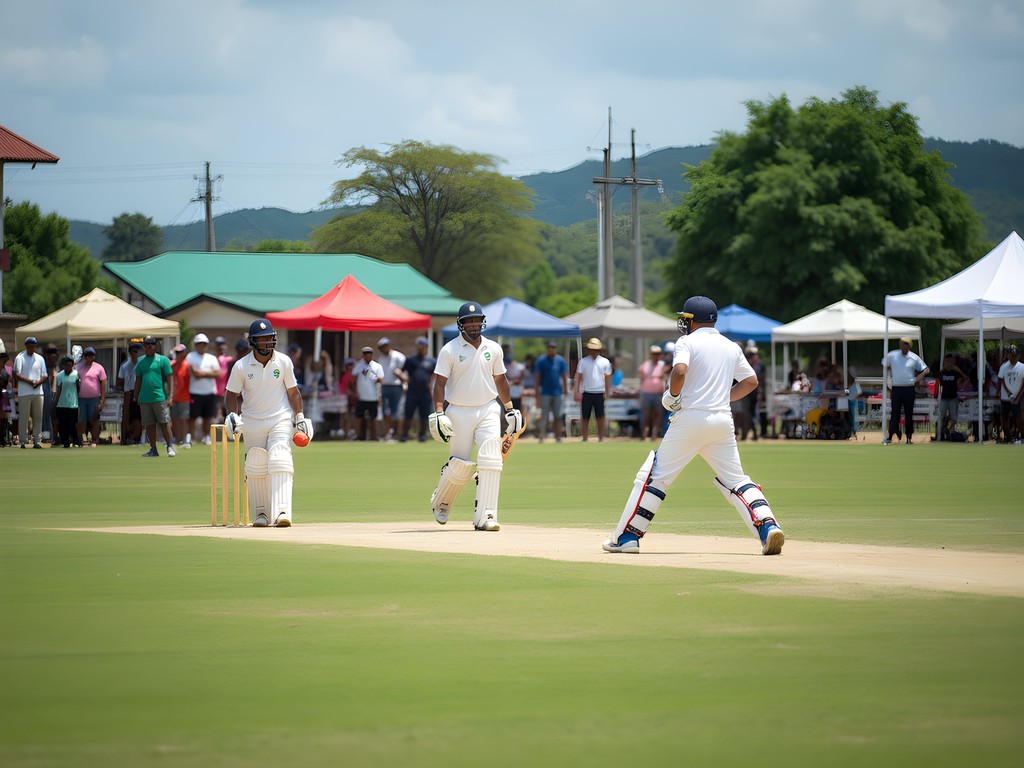 Local cricket match at Passagefort Playing Field with community spectators in Portmore