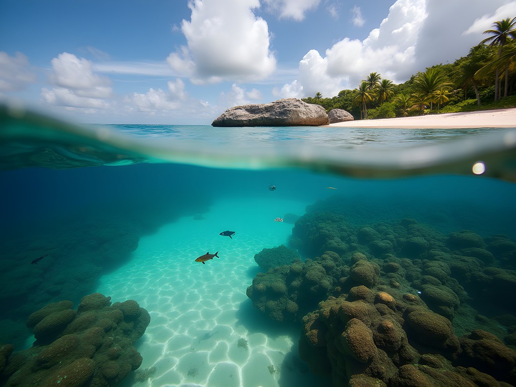 Crystal clear waters of Half Moon Bay near Portmore with visible coral formations