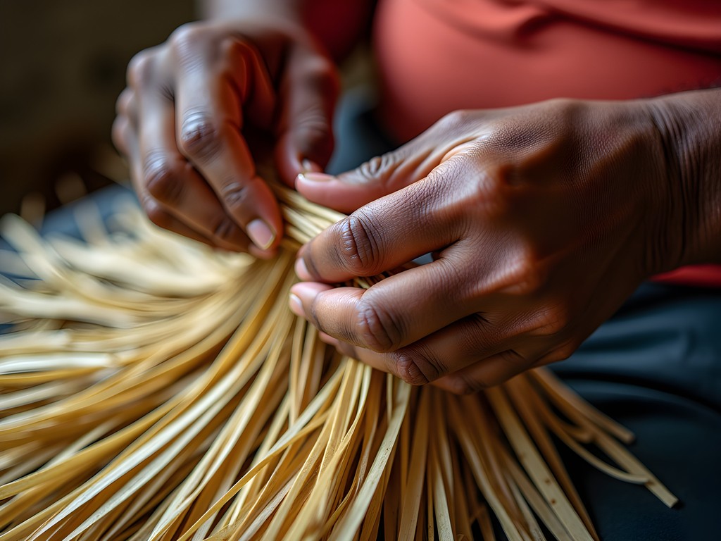 Local artisan creating handwoven palm bags in Punta Cana