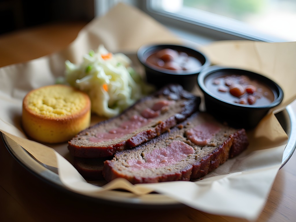 Authentic BBQ plate from Baldwin's BBQ in Richmond featuring brisket, cornbread, and sides
