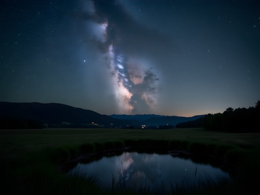 Night sky with Milky Way visible over rolling Kentucky hills at Maywoods Environmental Laboratory