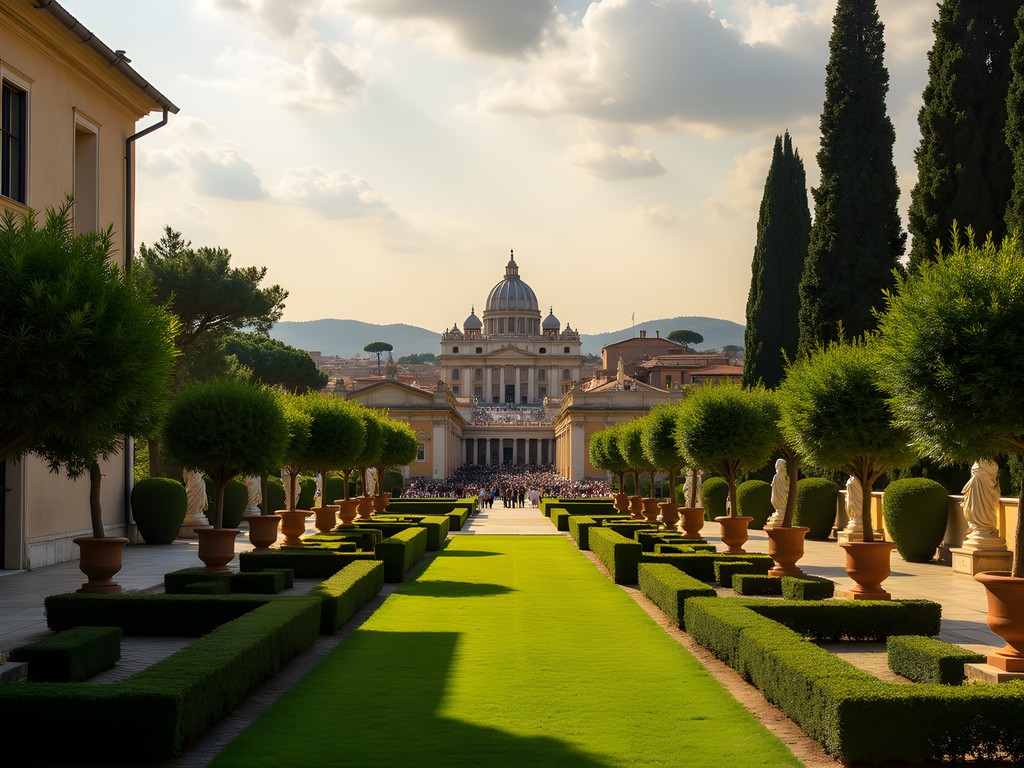 Exclusive garden of the Knights of Malta Villa with view of St. Peter's Basilica