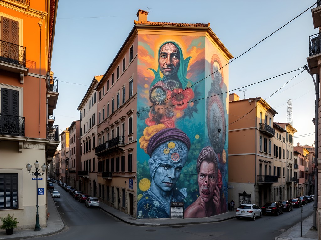 Colorful large-scale mural in Rome's Quadraro neighborhood