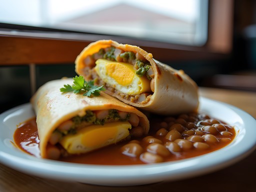 Authentic New Mexican breakfast burrito with green chile at local Roswell diner