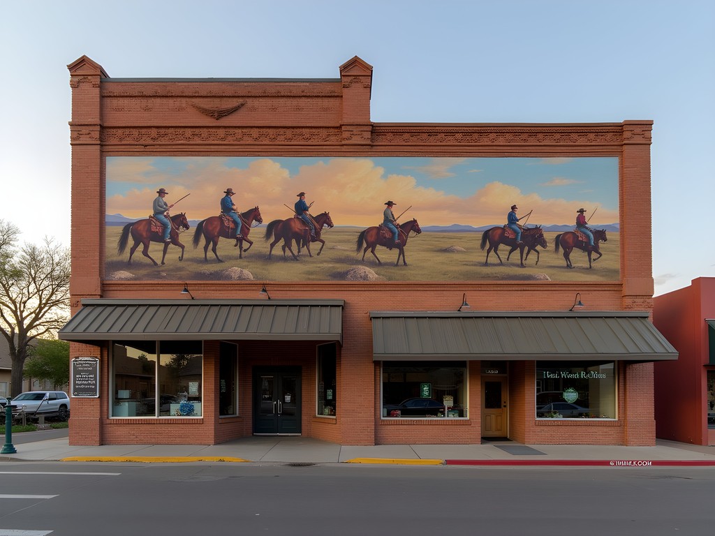 Historical mural depicting early settlers on Main Street in Roswell, New Mexico
