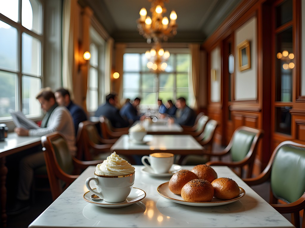 Traditional Salzburg café with locals enjoying morning coffee