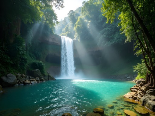 Secret jungle waterfall in São Tomé with natural swimming pool surrounded by lush vegetation