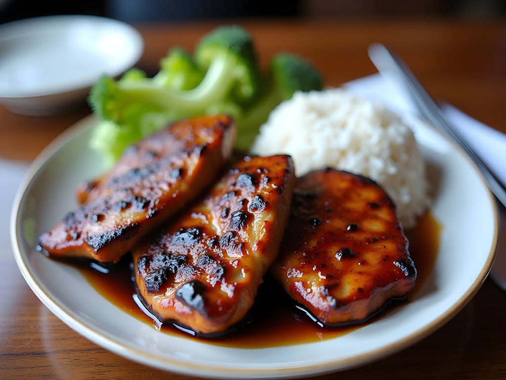 Authentic Seattle-style teriyaki plate with charcoal-grilled chicken and vegetables