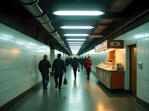 Hidden underground passage in Shanghai with locals navigating beneath the city