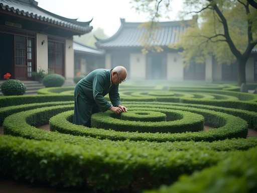 Secret traditional Chinese medicine garden in Shanghai with medicinal plants arranged in geometric patterns