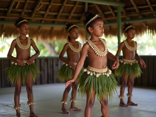 Young I-Kiribati dancers practicing traditional movements to preserve cultural heritage