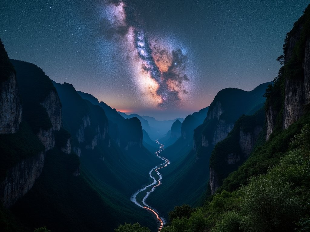 Milky Way galaxy visible over Taroko Gorge marble cliffs at night
