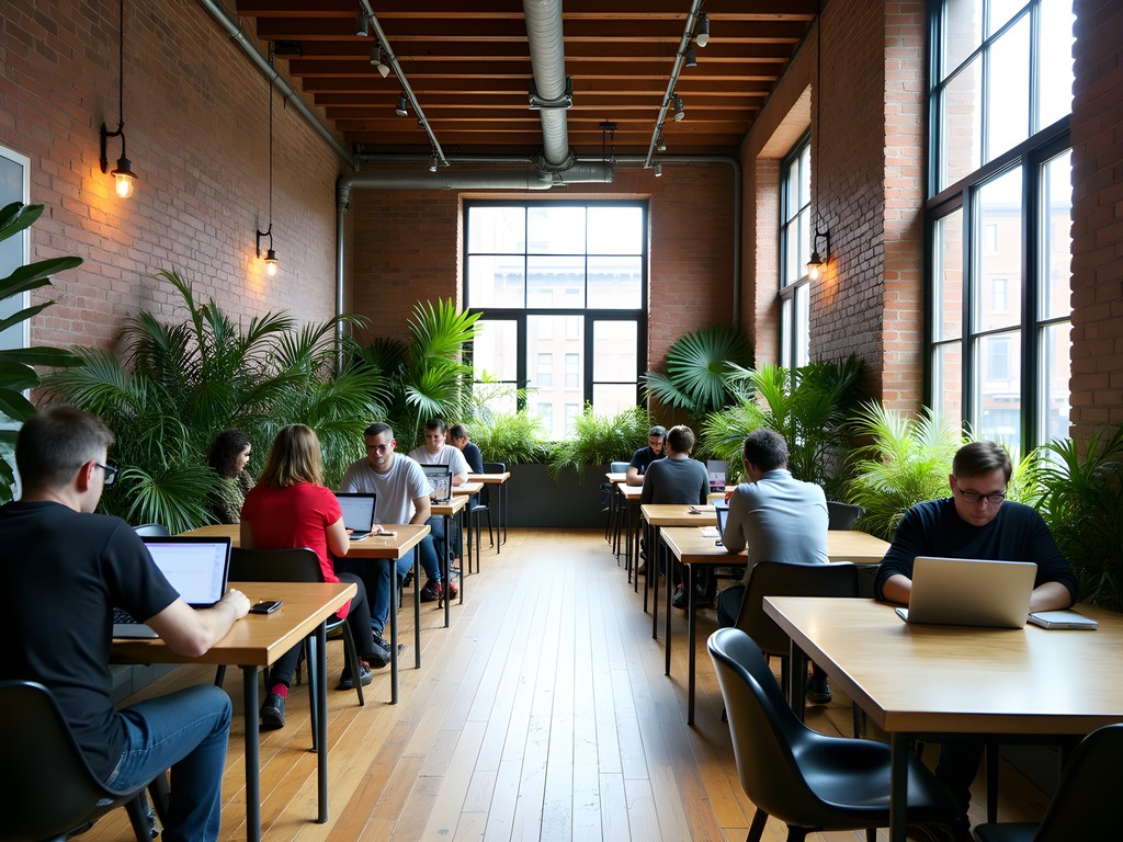 Interior of CSI Spadina coworking space showing historic architecture and productive workspace