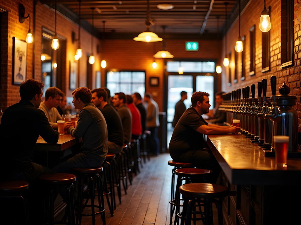 Warm interior of Mill Hill Saloon in Trenton with local patrons enjoying craft beers