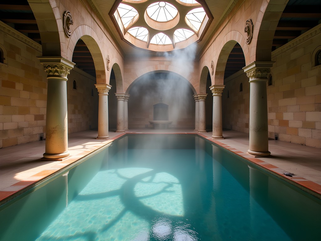 Historic interior of Hammam Al-Abed in Tripoli with traditional Ottoman architecture and steam