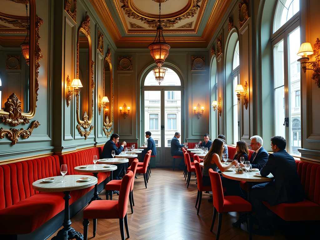 Elegant historic café interior in Turin with ornate decorations