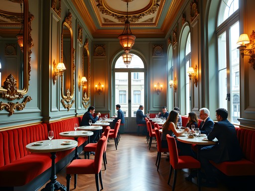Elegant historic café interior in Turin with ornate decorations