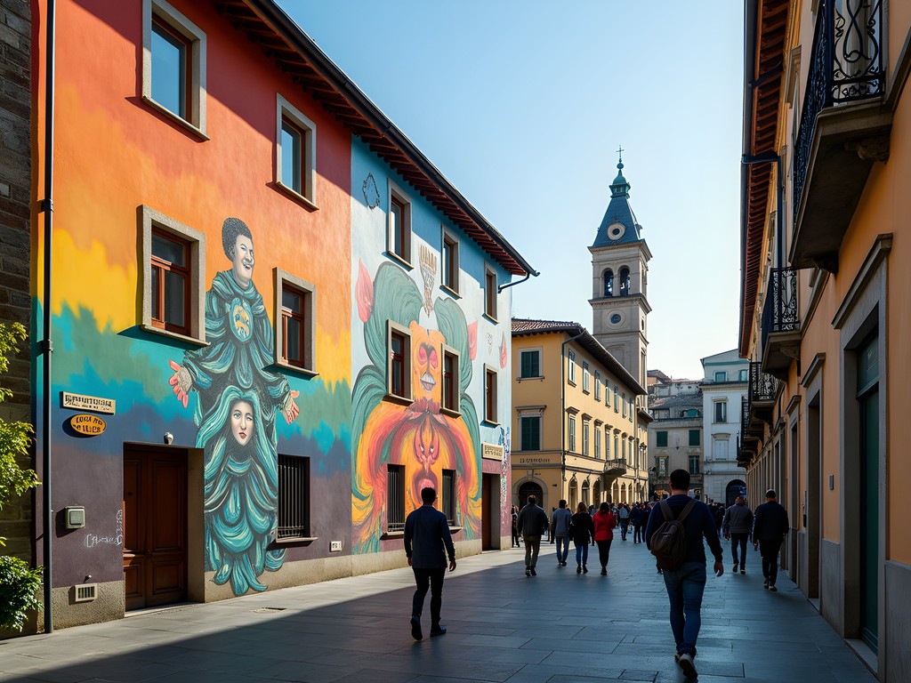 Colorful street art murals in Turin's Campidoglio district