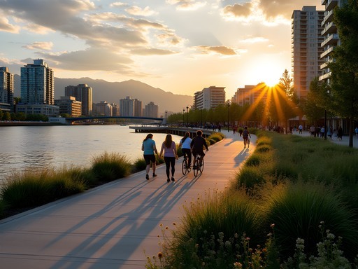 False Creek seawall with Olympic Village sustainable architecture and restored shoreline
