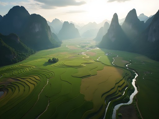 Organic patterns of traditional agricultural fields near Vang Vieng