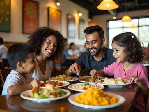 Family enjoying authentic Bangladeshi cuisine at Bangladesh Bistro in Warren