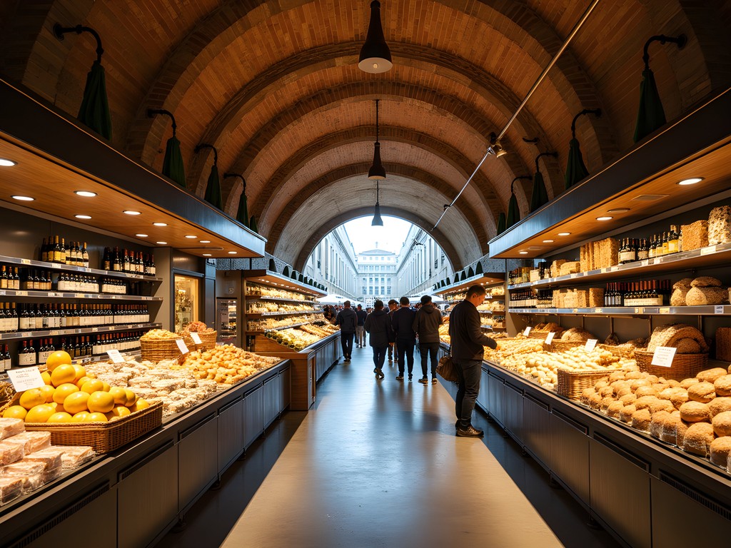 Interior of Markthalle im Viadukt with local food stalls and historic viaduct architecture